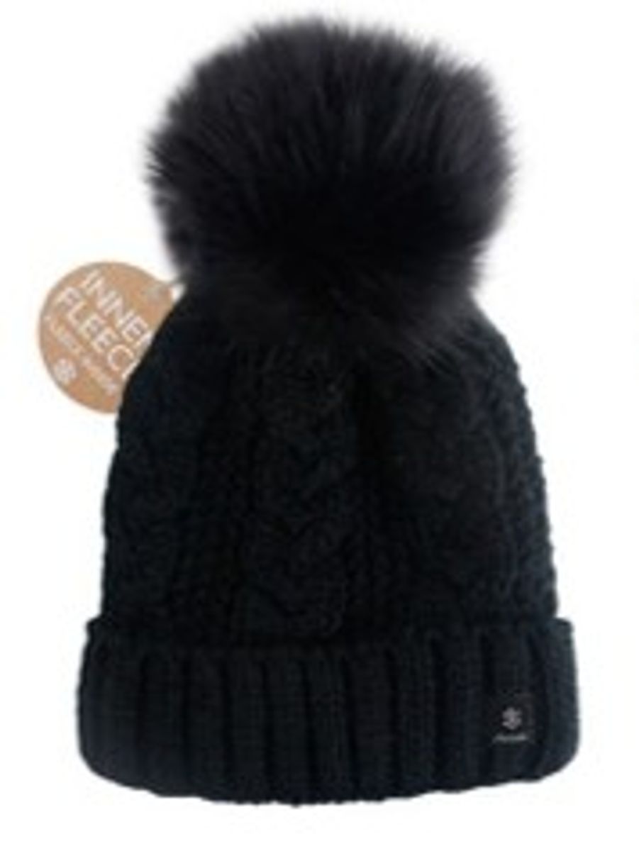 Lue ribbestrikket m fuskepelsdusk, sort