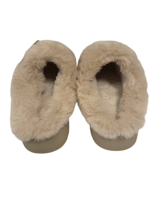 Tøffel med fuskepels og tykk såle, beige, str 38-39