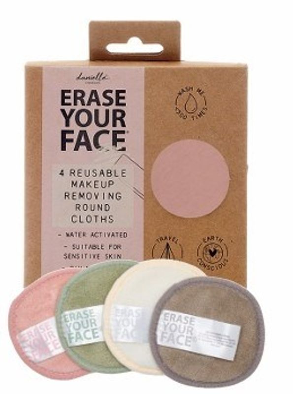Erase Your Face – sett med 4 gjenbrukbare sminkefjerningspads, Danielle Creations
