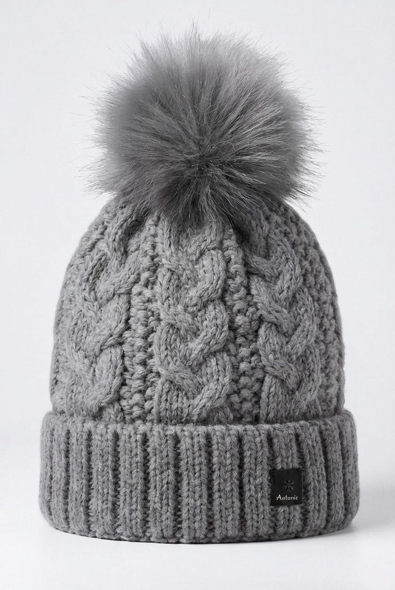 Lue ribbestrikket m fuskepelsdusk, mørkegrå