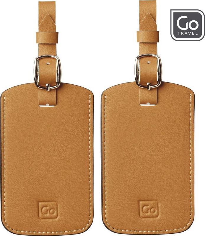 Go Travel Bagasjemerker PU-skinn 2-pk, beige