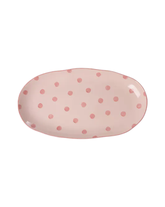 Hovedbilde Rice DK serveringsfat i steintøy – rosa med prikker (40 cm)