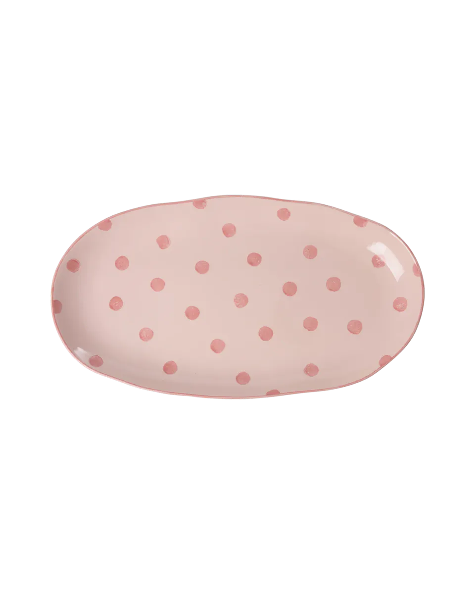 Rice DK serveringsfat i steintøy – rosa med prikker (40 cm)