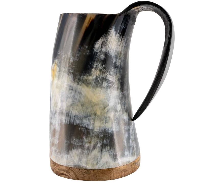 Mjødkrus håndlaget av ekte horn! Motiv Vikingskip